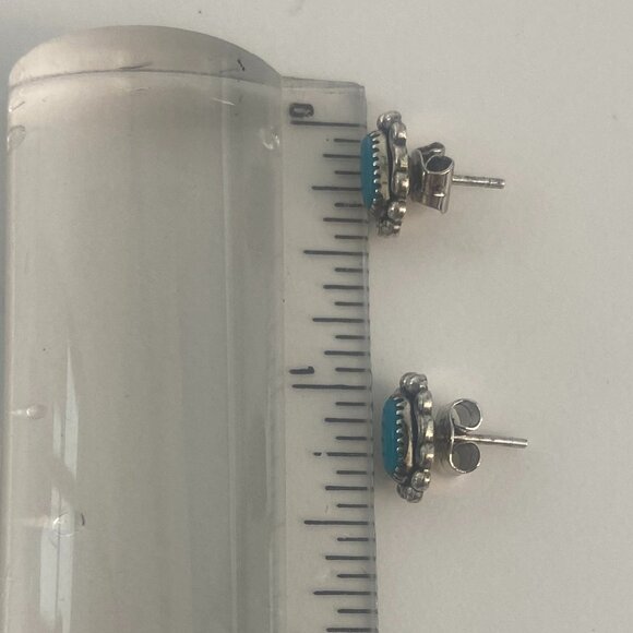 Vintage 80's Native American Turquoise Earrings  with Engraving and Blackening - Picture 4 of 6